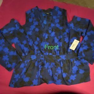 BOLD Elements Blue Floral Cold Shoulder Blouse
